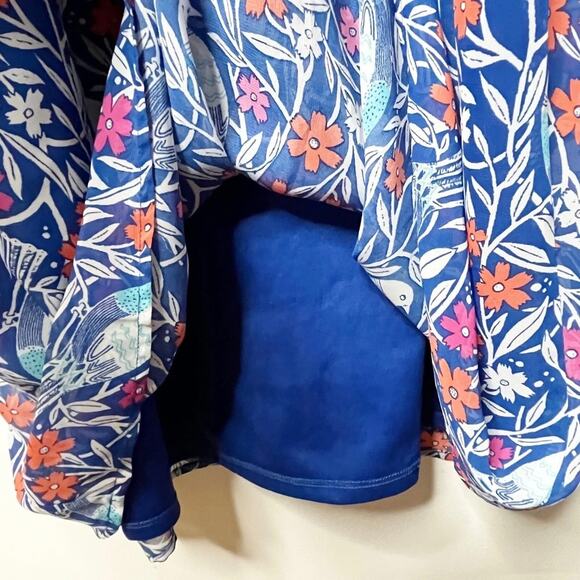 Old Navy Women's Maxi Dress XS Blue Floral Bird Pattern Sleeveless Keyhole Lined - Picture 7 of 11